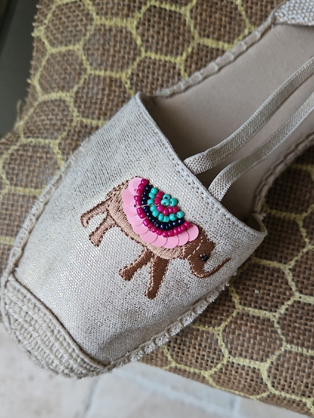 Talbots Ivy Camel Flat Metallic Embroidered Espadrilles - Picture 3 of 6
